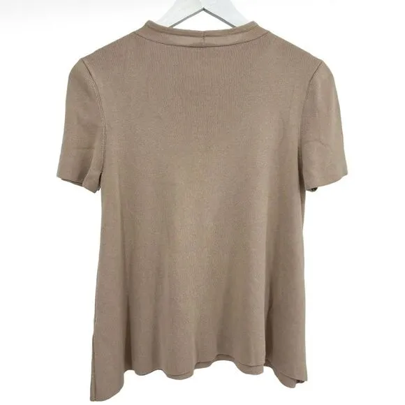Eileen Fisher Beige Short‎ Sleeve Tencel Lyocell Pullover Knit Top Women's Small