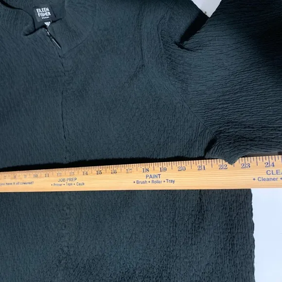 Eileen Fisher Crinkle Cotton Zip Front Jacket Black Stand Up Collar Pockets 1X