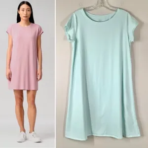 EILEEN FISHER Organic Cotton A-line Dress T-Shirt Dress Aqua Vacation Sz L
