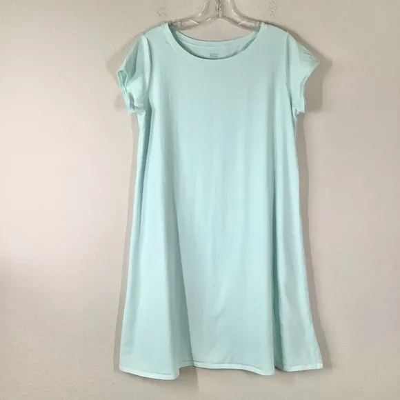 EILEEN FISHER Organic Cotton A-line Dress T-Shirt Dress Aqua Vacation Sz L