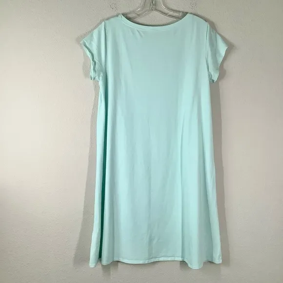 EILEEN FISHER Organic Cotton A-line Dress T-Shirt Dress Aqua Vacation Sz L