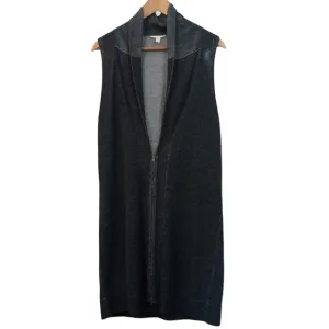 Eileen Fisher Peruvian Plaited Organic Cotton Zip-Up Vest Gray Size Medium
