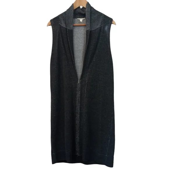 Eileen Fisher Peruvian Plaited Organic Cotton Zip-Up Vest Gray Size Medium