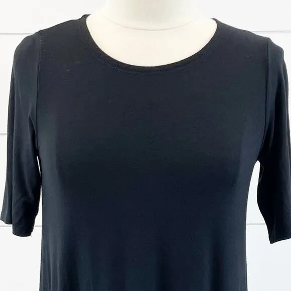 Eileen Fisher Womens XS Jersey Stretch T-Shirt Tunic Dress Step Hem Black