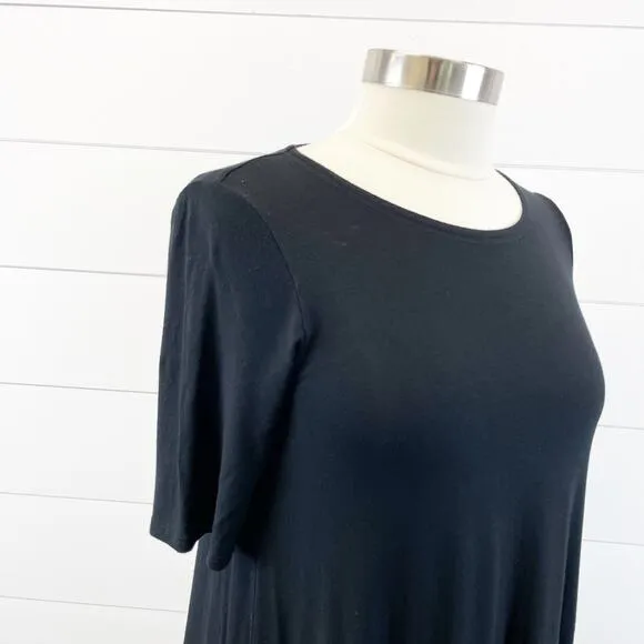 Eileen Fisher Womens XS Jersey Stretch T-Shirt Tunic Dress Step Hem Black