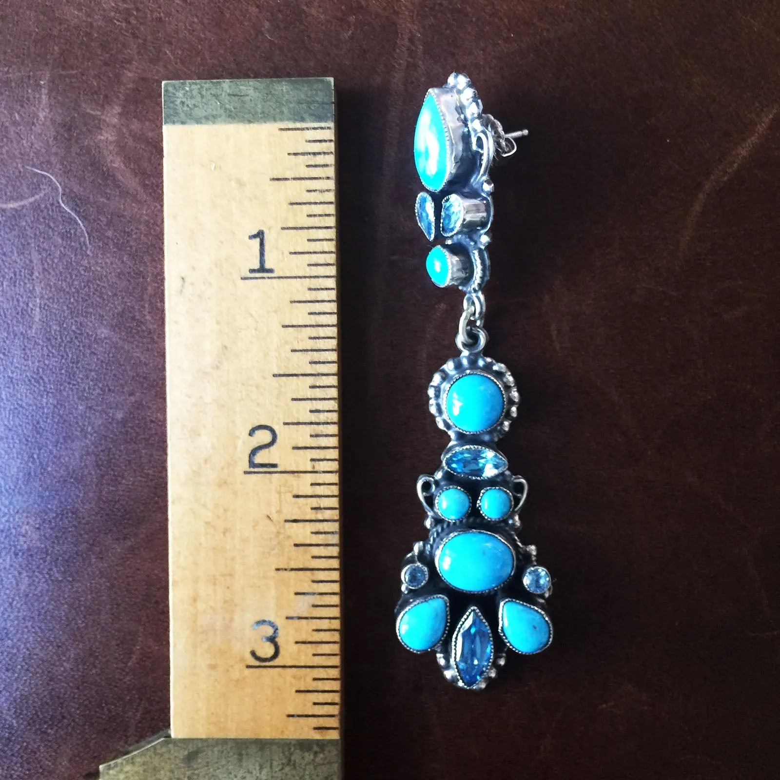 Elegant Gala Earrings Blue Topaz and Sleeping Beauty Handmade By Leo Feeney
