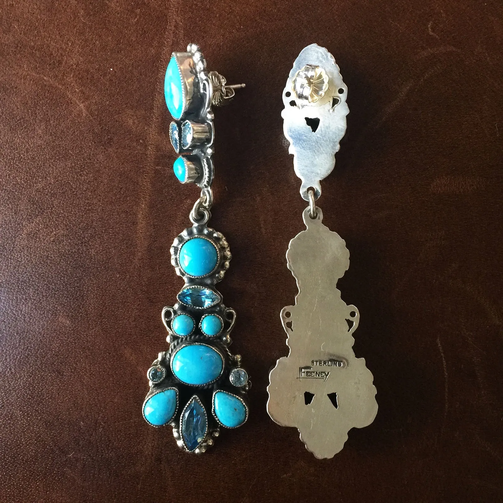 Elegant Gala Earrings Blue Topaz and Sleeping Beauty Handmade By Leo Feeney