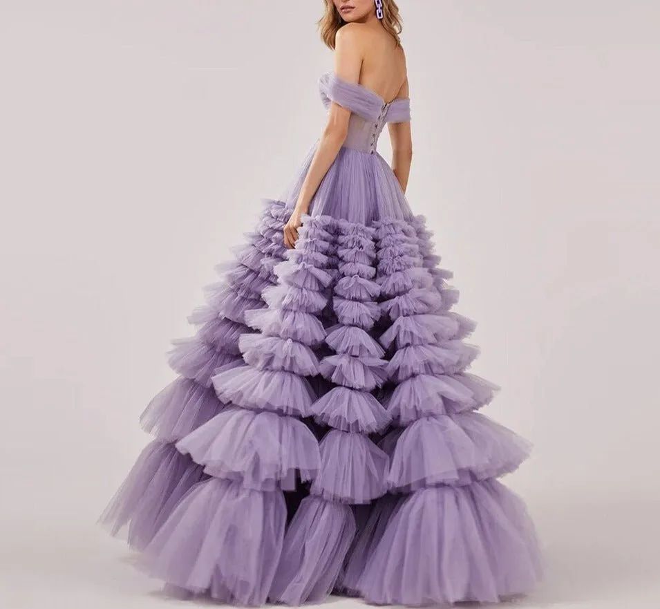Elegant Off Shoulder Ball Gown Lilac Evening Dresses