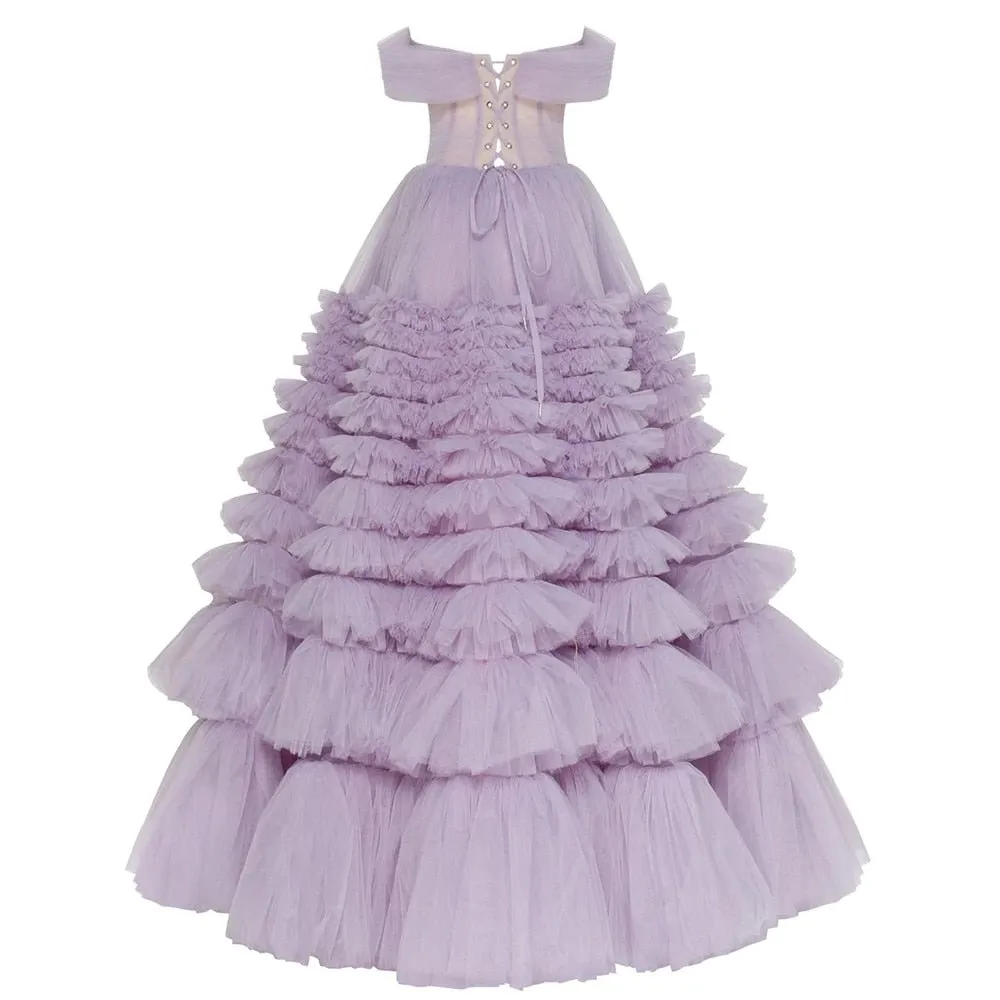 Elegant Off Shoulder Ball Gown Lilac Evening Dresses