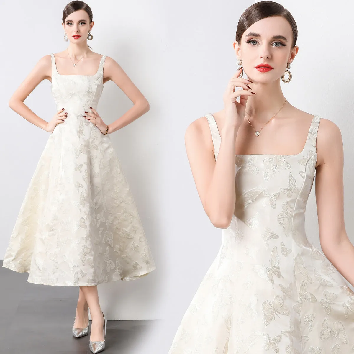 Elegant One-Shoulder Beige Midi Dress for Weddings Daily Office Summer