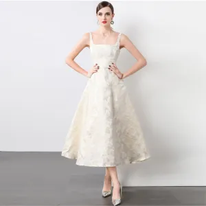 Elegant One-Shoulder Beige Midi Dress for Weddings Daily Office Summer
