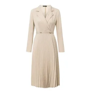 Elegant pleated women office dress Solid breasted ladies blazer dress Autumn winter long sleeve chic female party dress