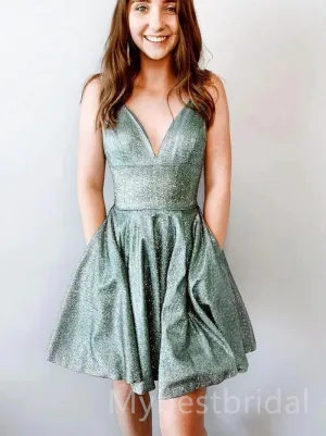 Elegant Spaghetti straps Sleeveless A-line Short Mini Homecoming Dress,  HDS0106