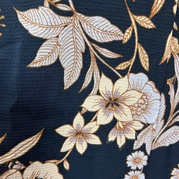 ELIZA J NAVY BLUE FLORAL PRINT 3/4 SLEEVE CREPE FIT &amp; FLARE MIDI DRESS Size 6