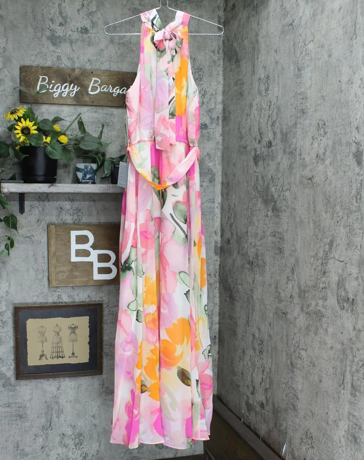 Eliza J Womens Floral Halter Belted Maxi Dress