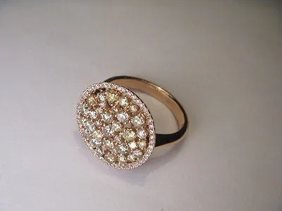 Fabulous Estate 18K Pink Rose Gol Champagne Yellow Fancy Round Diamond Ring