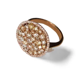 Fabulous Estate 18K Pink Rose Gol Champagne Yellow Fancy Round Diamond Ring