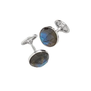 Faceted Round Labradorite Sterling Silver Cufflinks I Jan Leslie