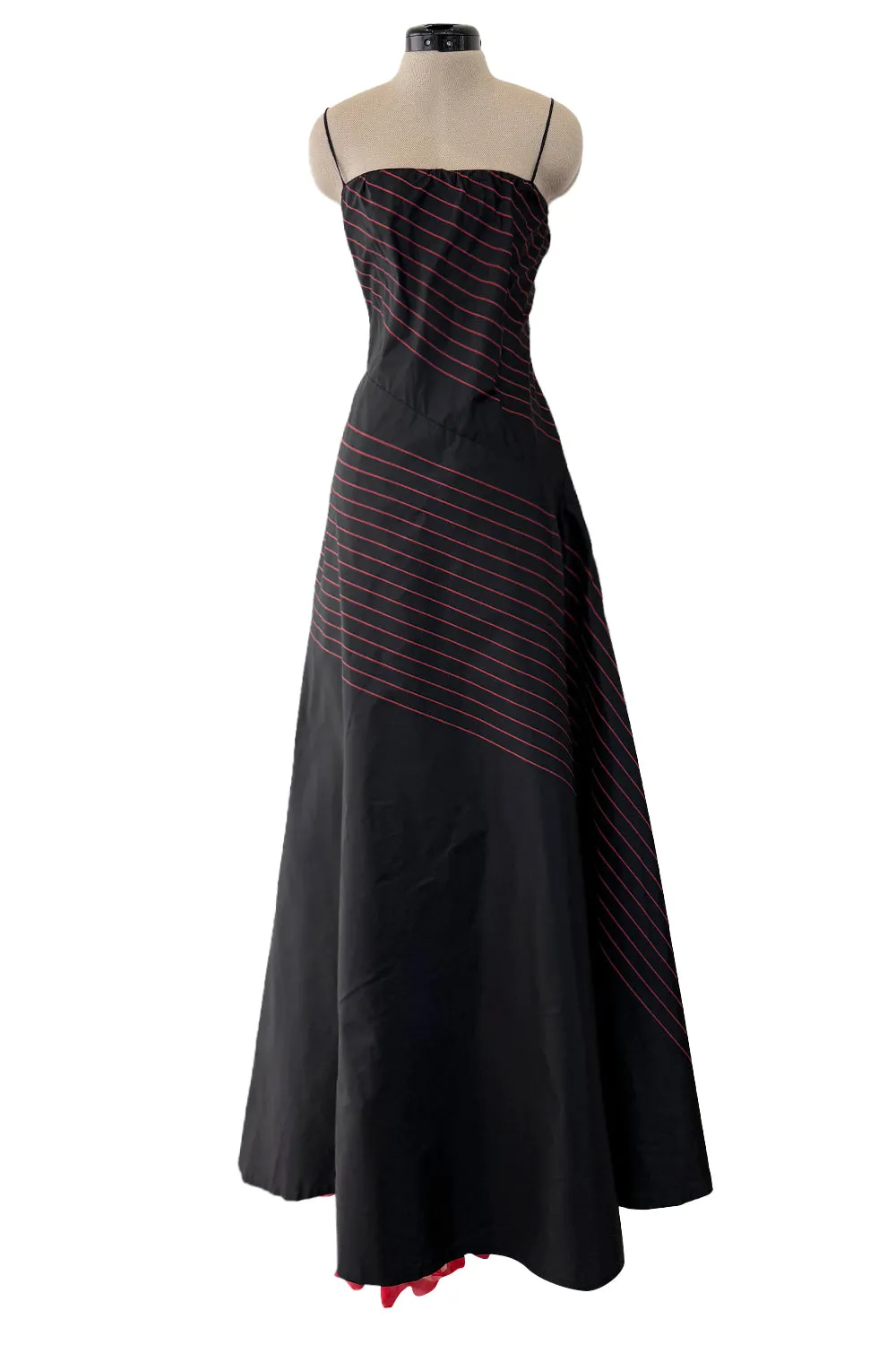 Fall 1978 George Stavropoulos Minimalist Bias Cut Black and Red Silk Dress
