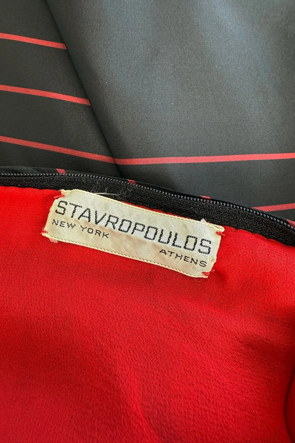 Fall 1978 George Stavropoulos Minimalist Bias Cut Black and Red Silk Dress