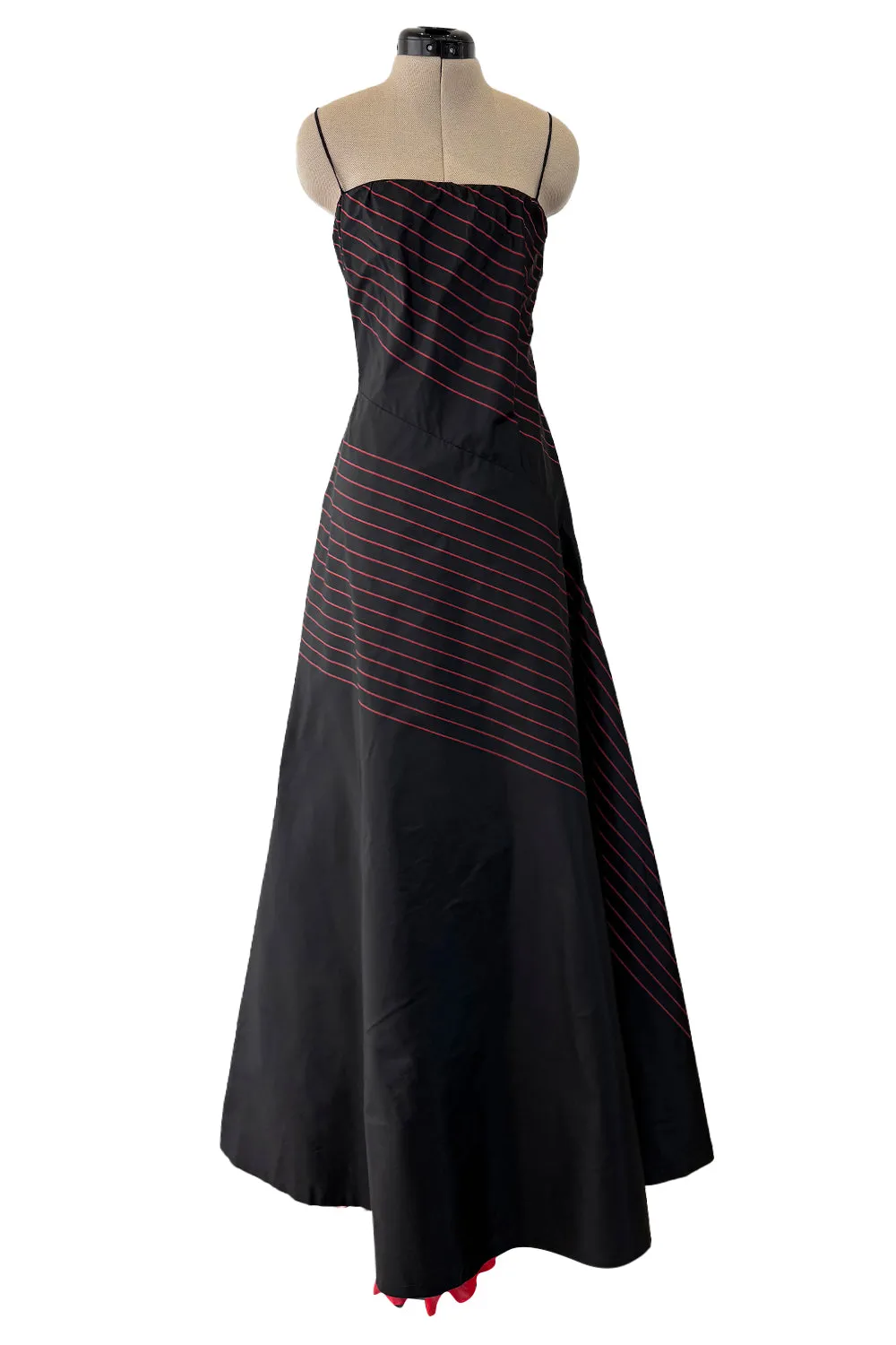 Fall 1978 George Stavropoulos Minimalist Bias Cut Black and Red Silk Dress