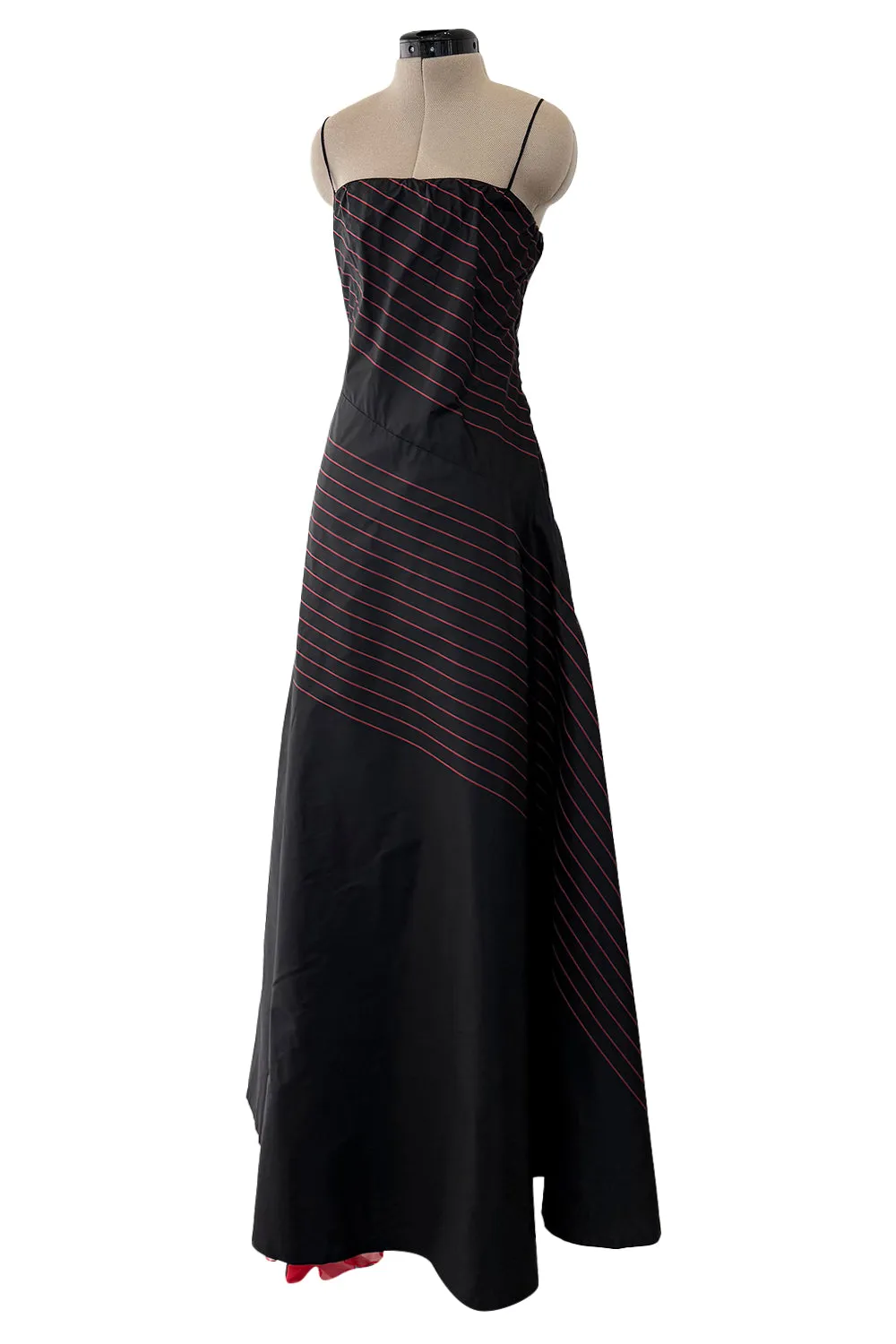 Fall 1978 George Stavropoulos Minimalist Bias Cut Black and Red Silk Dress