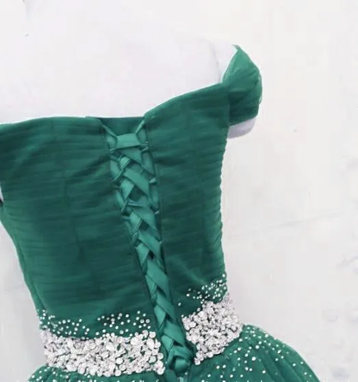 Fashionable Dark Green Long Beade Formal Dress, Green Prom Dress