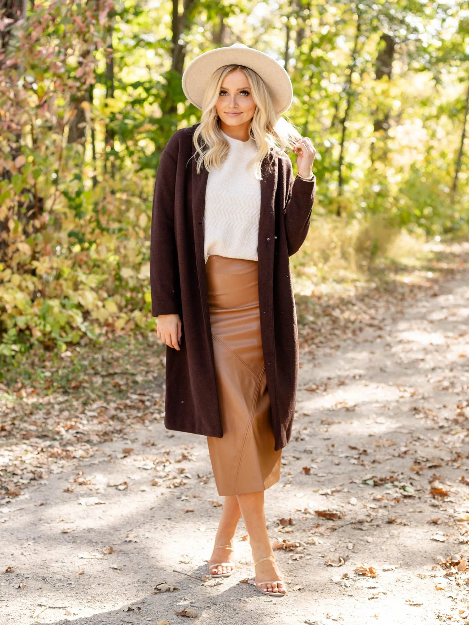 Faux Leather Midi Length Skirt