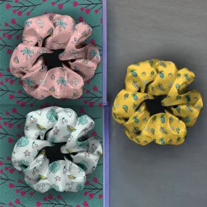 Ferosh Yellow,Pink & White Scrunchies Set of 3