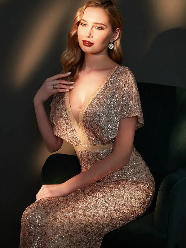 [Final Sale] Burgundy Batwing Sleeved Mermaid Formal Gown Reese
