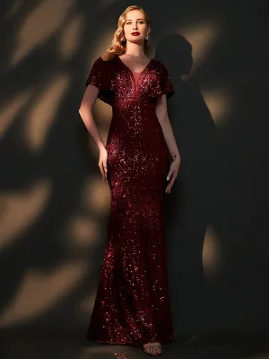 [Final Sale] Burgundy Batwing Sleeved Mermaid Formal Gown Reese