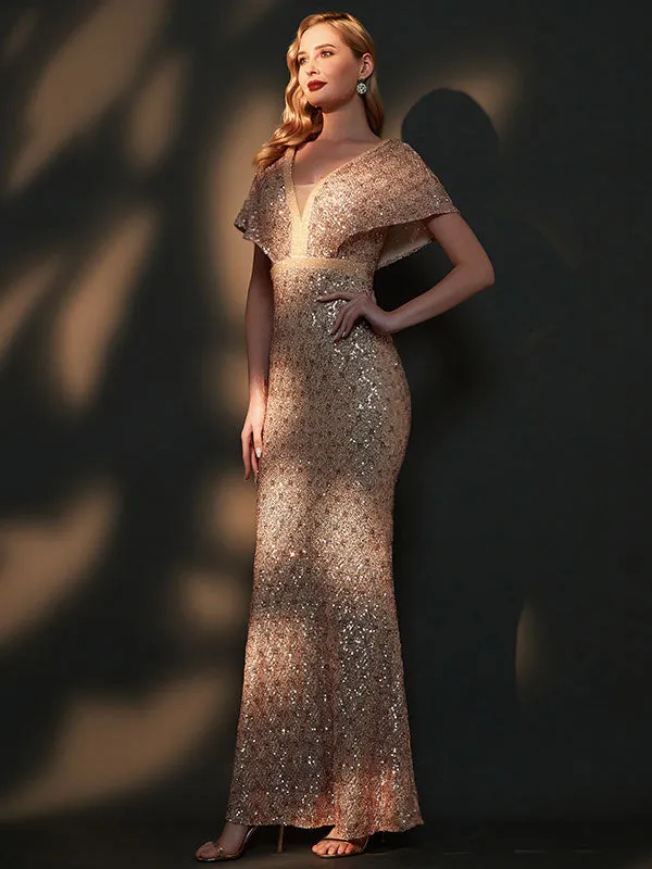 [Final Sale] Burgundy Batwing Sleeved Mermaid Formal Gown Reese