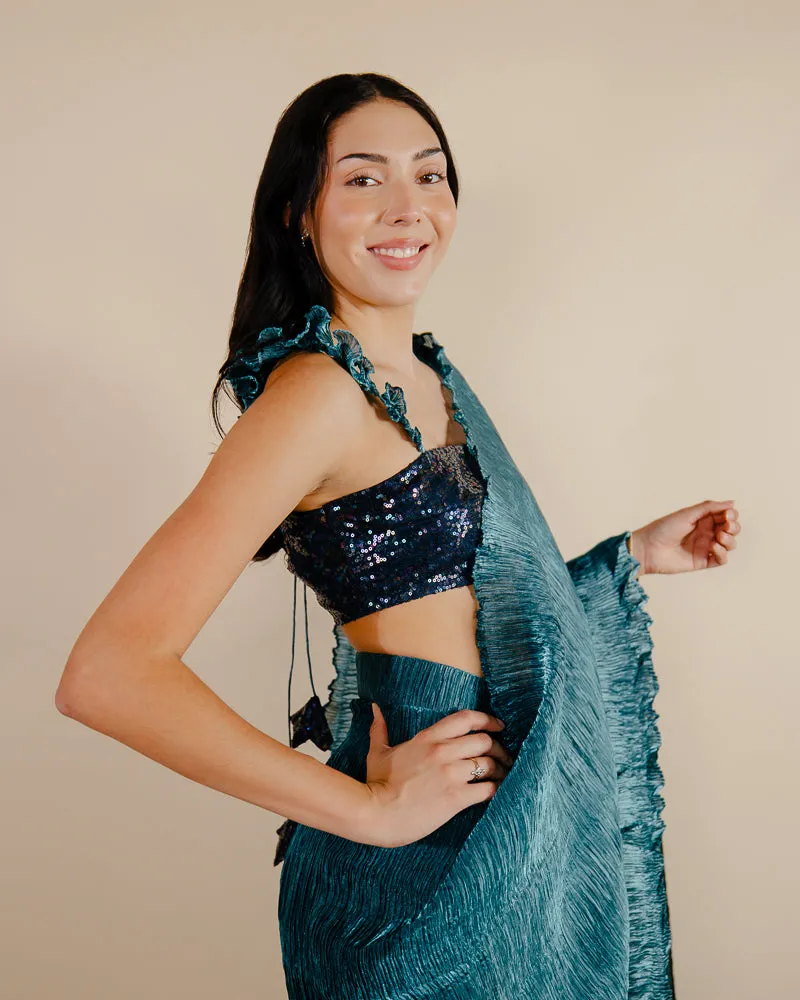 Firdaus Saree - Indian Teal Saree Dress