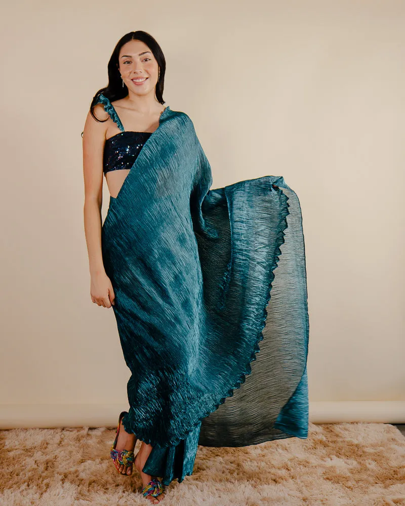 Firdaus Saree - Indian Teal Saree Dress