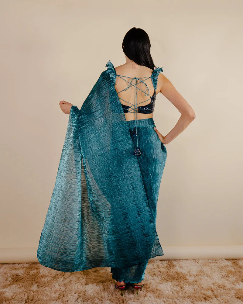 Firdaus Saree - Indian Teal Saree Dress