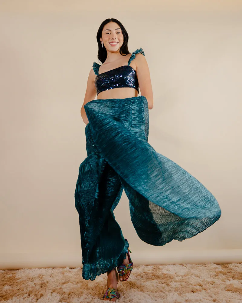 Firdaus Saree - Indian Teal Saree Dress