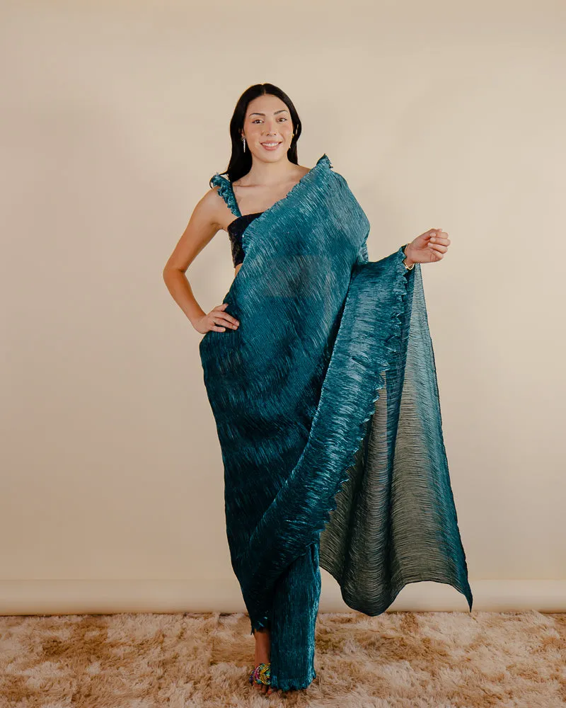 Firdaus Saree - Indian Teal Saree Dress