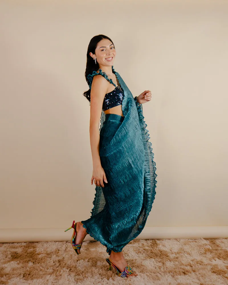 Firdaus Saree - Indian Teal Saree Dress