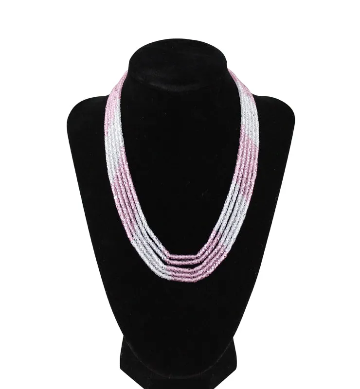 Five Strand Pink and White CZ necklace