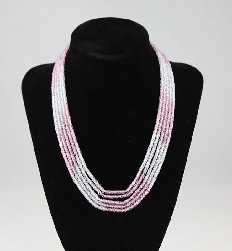 Five Strand Pink and White CZ necklace
