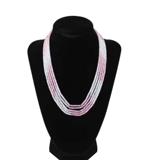 Five Strand Pink and White CZ necklace