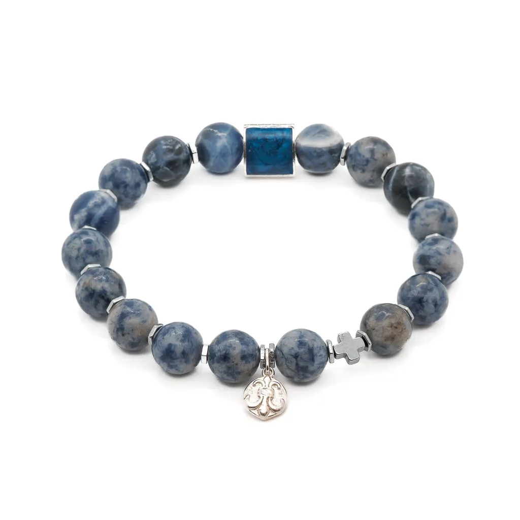 Fleur De Lis Charm Sodalite Stone Beaded Bracelet