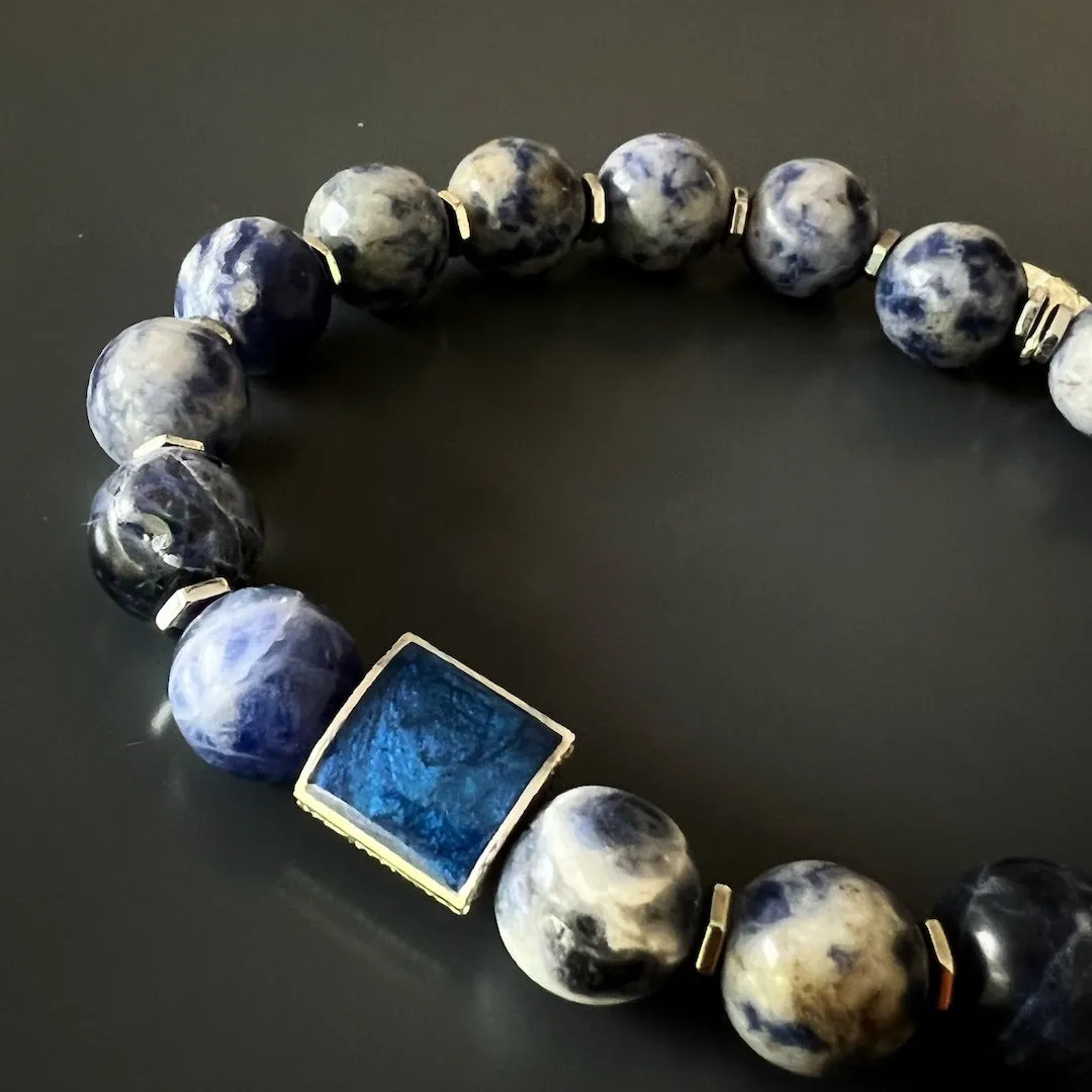 Fleur De Lis Charm Sodalite Stone Beaded Bracelet
