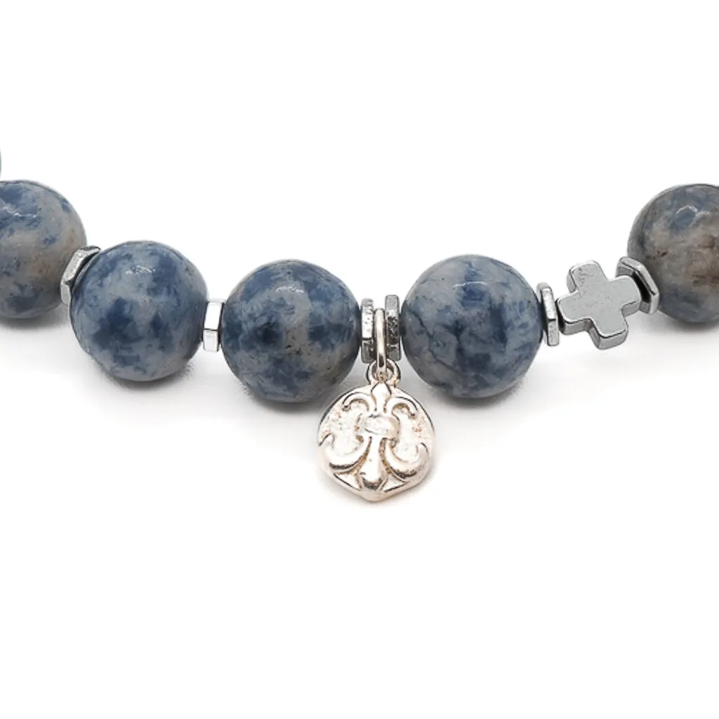 Fleur De Lis Charm Sodalite Stone Beaded Bracelet