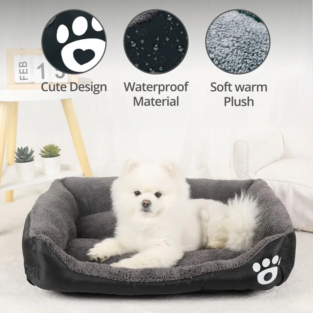 FLOOFI Pet Bed Square XL Size Comfy Washable Black and Dark Grey