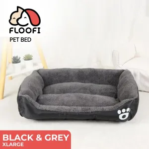 FLOOFI Pet Bed Square XL Size Comfy Washable Black and Dark Grey