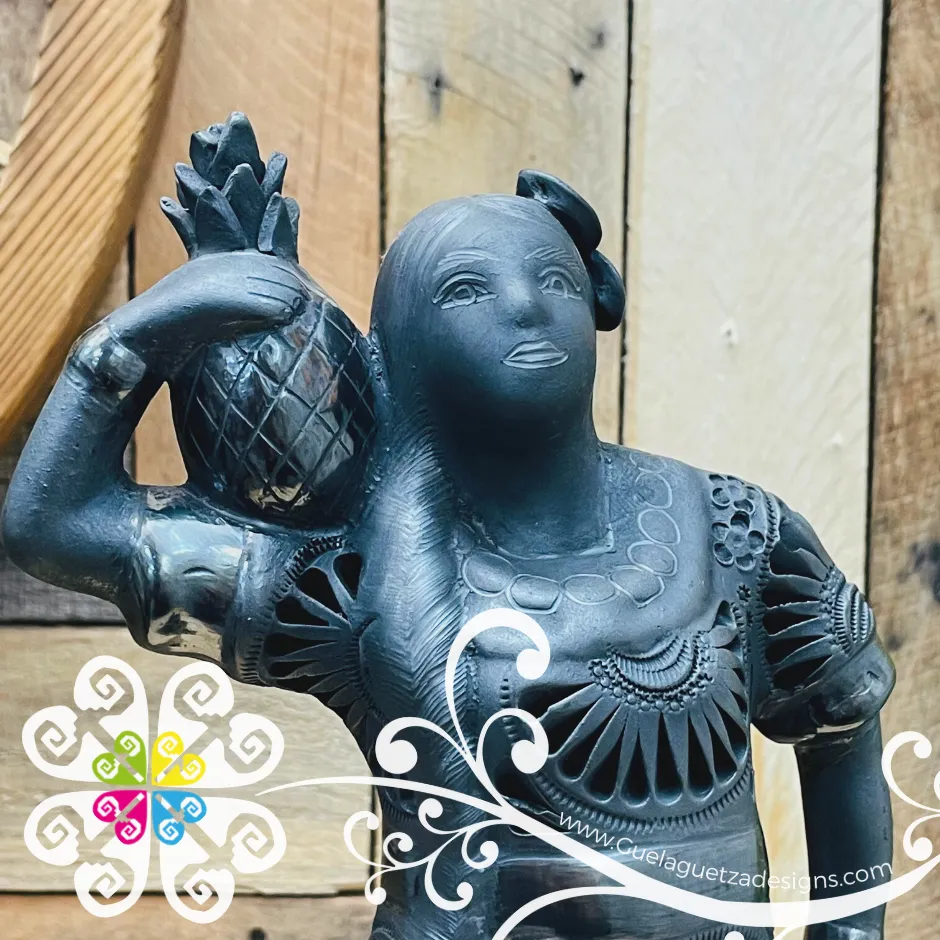 Flor de Pina Dancer Statue - Black Clay Oaxaca