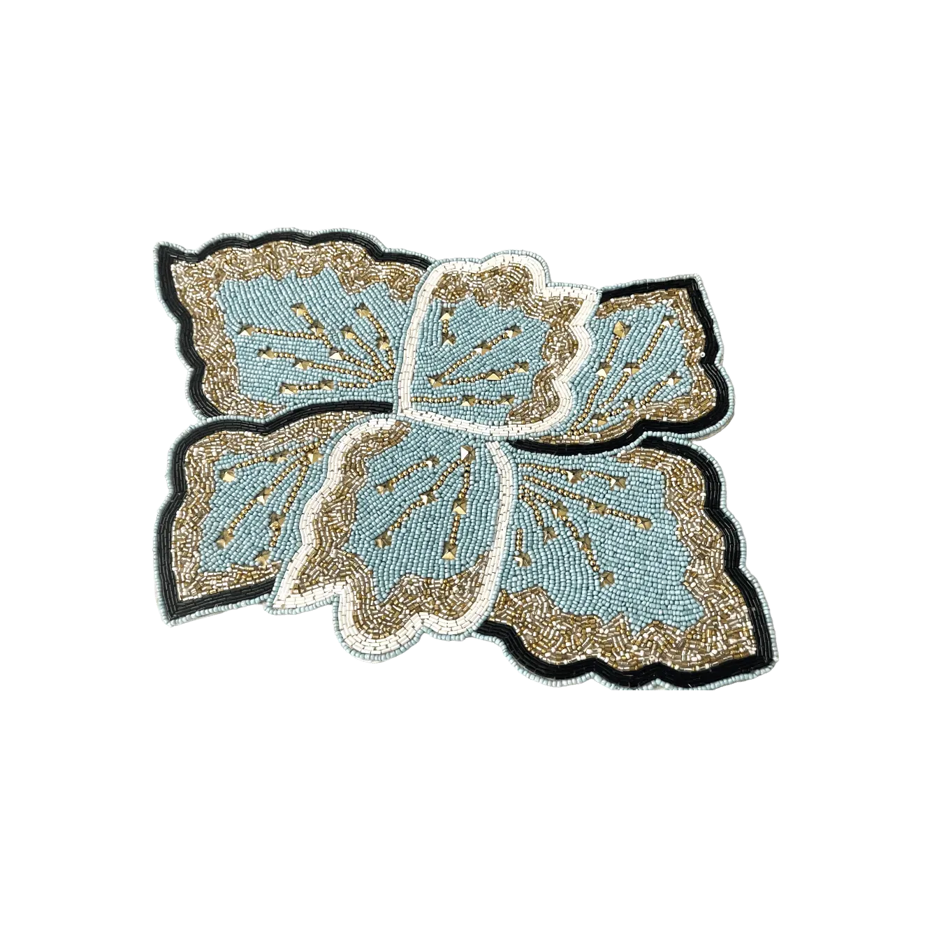 Floral Leaf Beaded Placemat - Blue and Gold - Set of 2