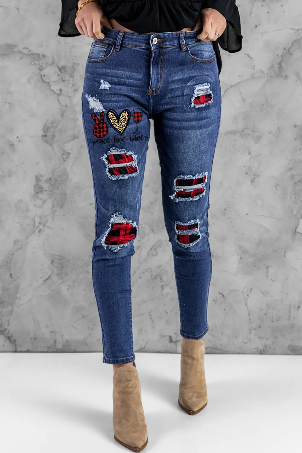 Floral Patch Destroyed Skinny Jeans