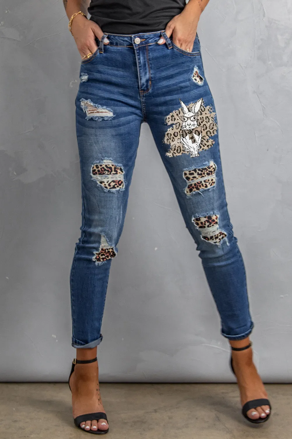 Floral Patch Destroyed Skinny Jeans